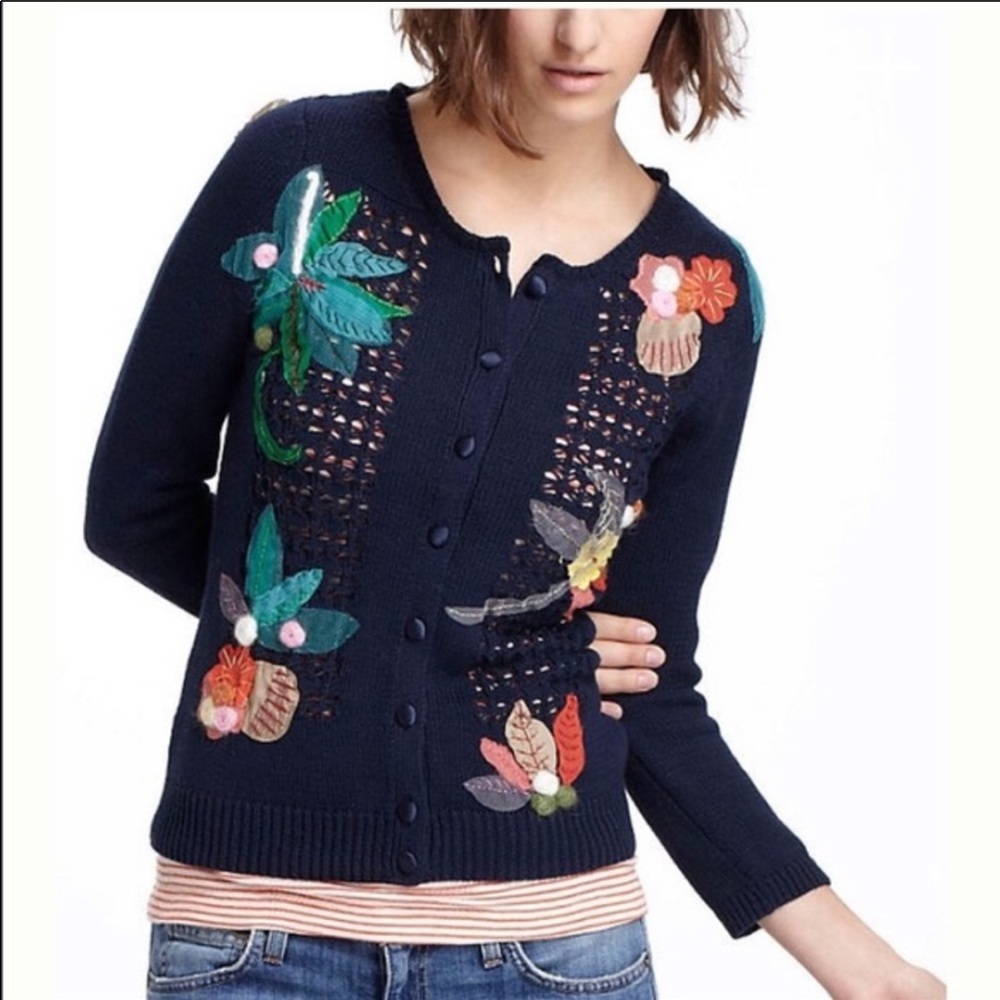 Floral Embroidered Navy Sweater